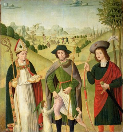 Three Saints: Bishop Saint, St. Roch and St. Sebastian by French School